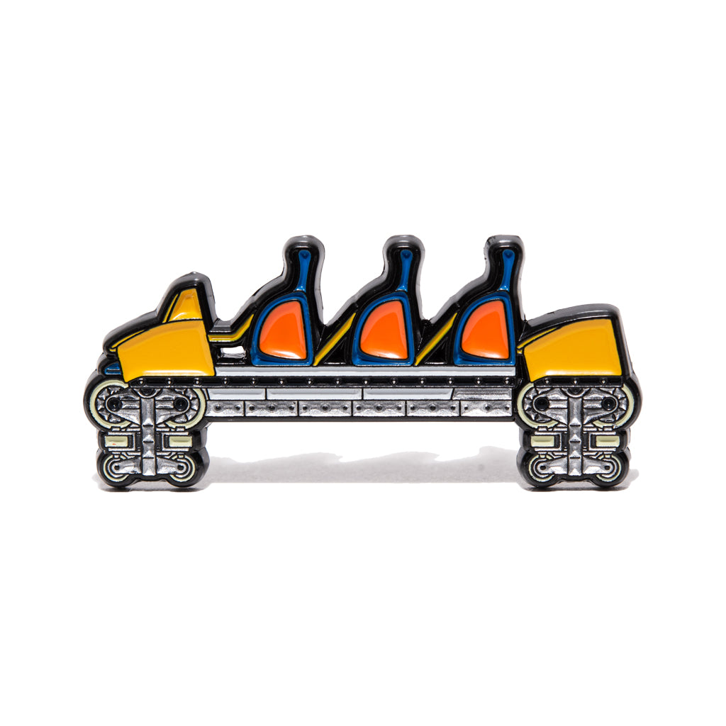 Goliath roller coaster enamel pin. 